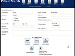 2. The patient search screen allows users to quickly find patient records and key demographic information.