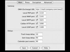 DavMail settings frame on Mac OS X