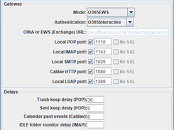 DavMail settings frame windows