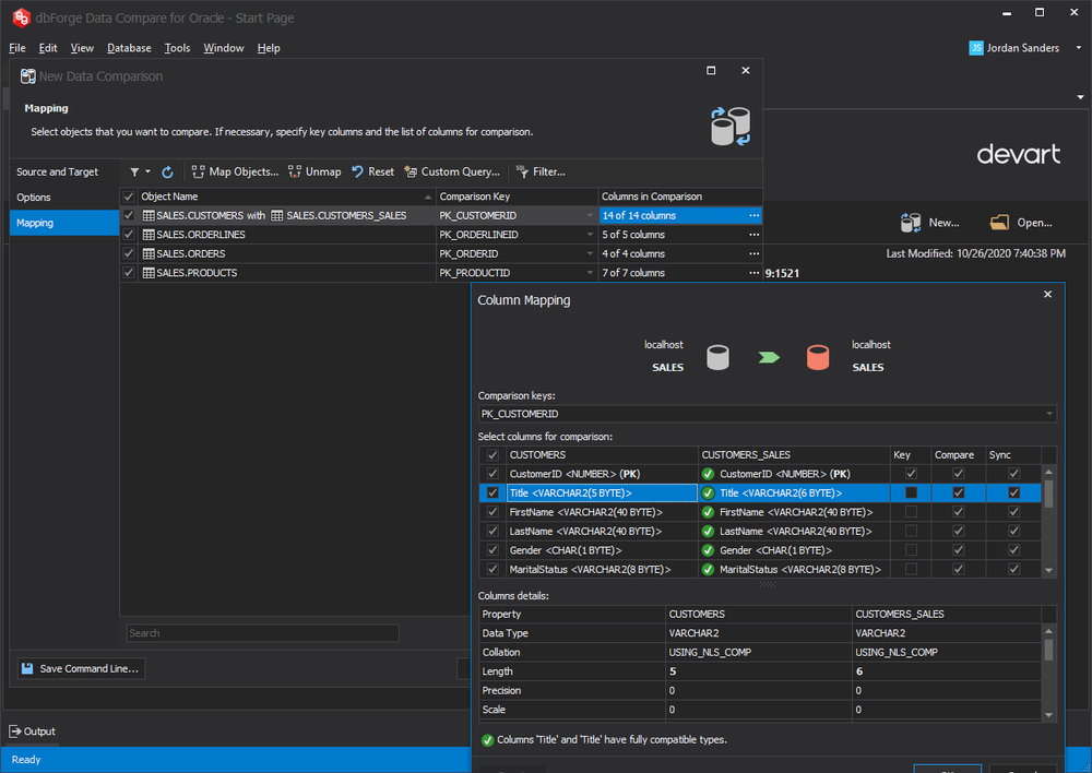 dbForge Data Compare for Oracle Screenshot 1