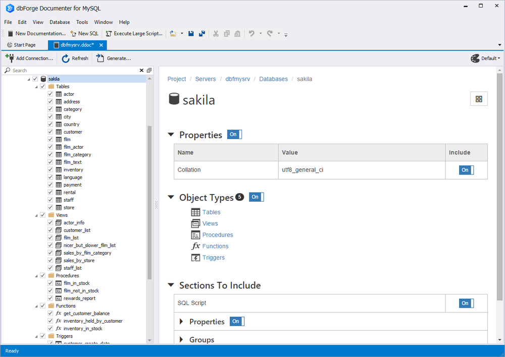 dbForge Documenter for MySQL Screenshot 1