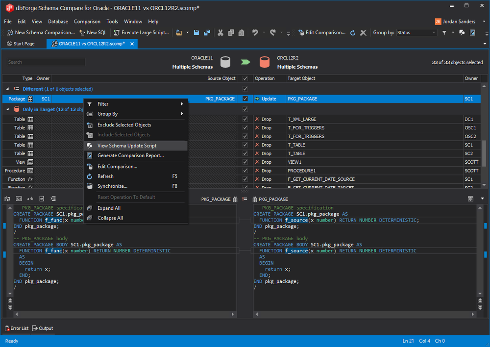 dbForge Schema Compare for Oracle Screenshot 1