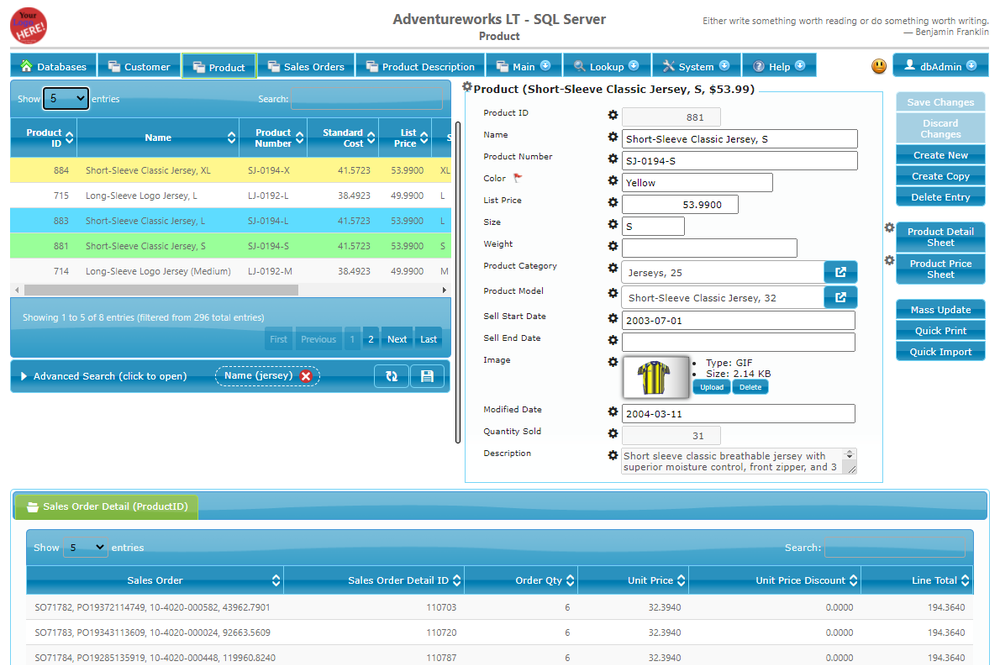 Main form showing 4 joined tables