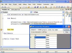 Debugger Visualizer for a SQLite Connection in action