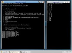 left terminal: DCLRail Shell - right terminal: monitoring