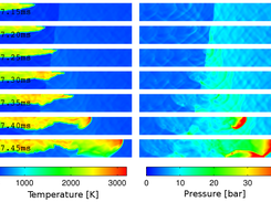 Deflagration-to-detonation transition caused by interaction of the flame with a reflected shock in an inhomogeneous mixturee