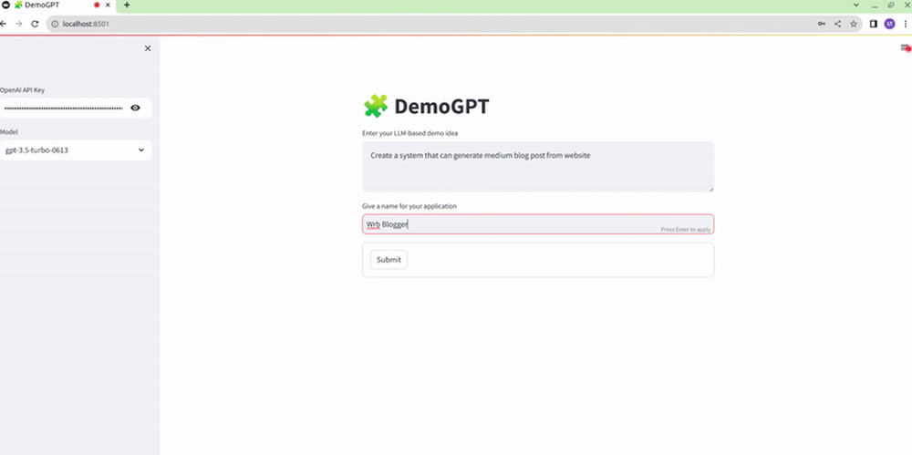 DemoGPT Screenshot 1