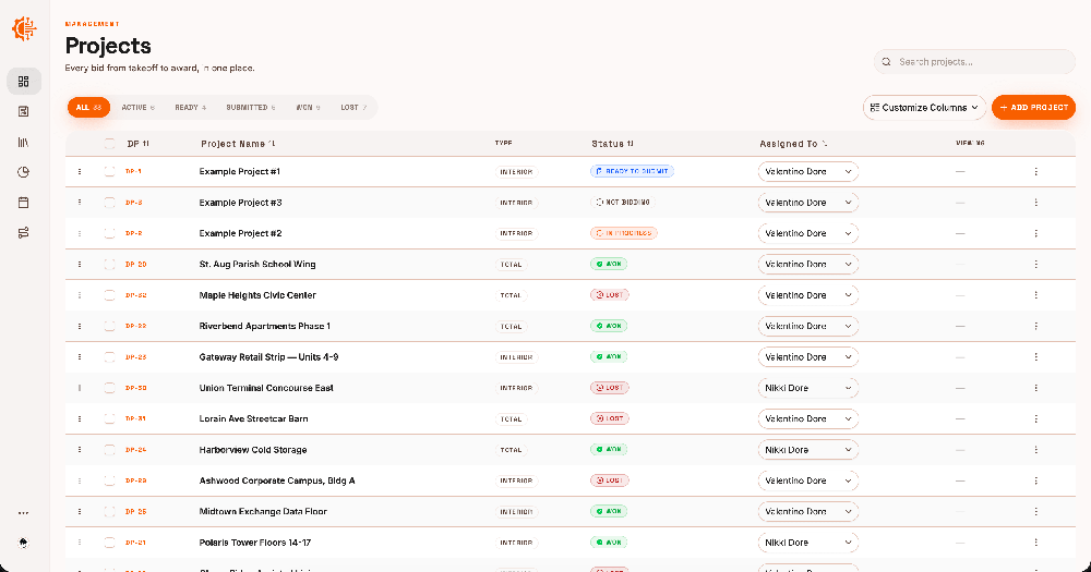 Home Dashboard where Supervisor or Admin can view and edit projects details.