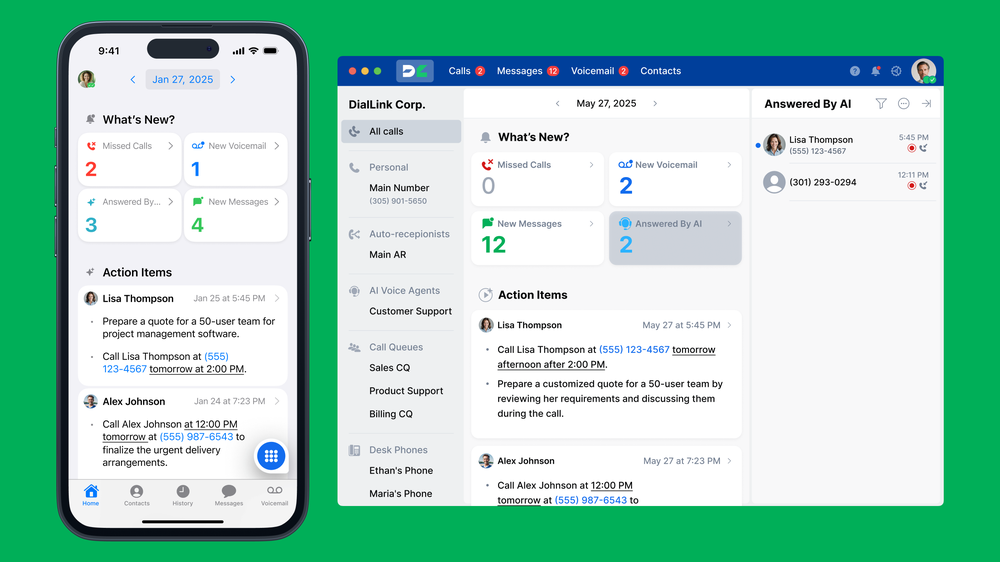 DialLink offers a plug-and-play setup with no IT expertise required, so you can deploy it and start using it right away. Designed for today’s mobile and distributed teams, it works seamlessly across smartphones, desktops, and desk phones.