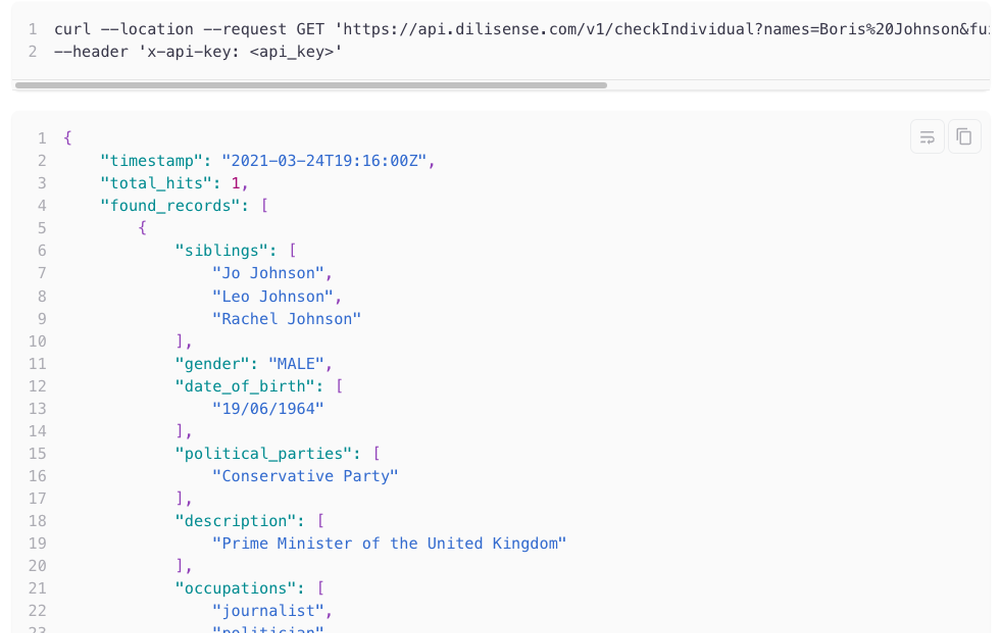 dilisense - REST API request
