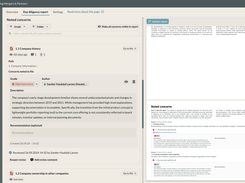 Due Diligence Report Generator  The due diligence report feature enables users to record, assess, and summarize key concerns directly within the data room, linking each issue to its underlying file or request. It consolidates comments, risk ratings, and recommendations into a structured, exportable report, allowing deal teams to efficiently identify key risks, monitor follow-up actions, and share a clear, professional overview with stakeholders.