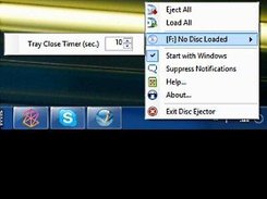 The context menu; tray closure timer can be set here.