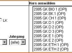 Dialog zur Auswahl eines Kurses mit Filterfunktion