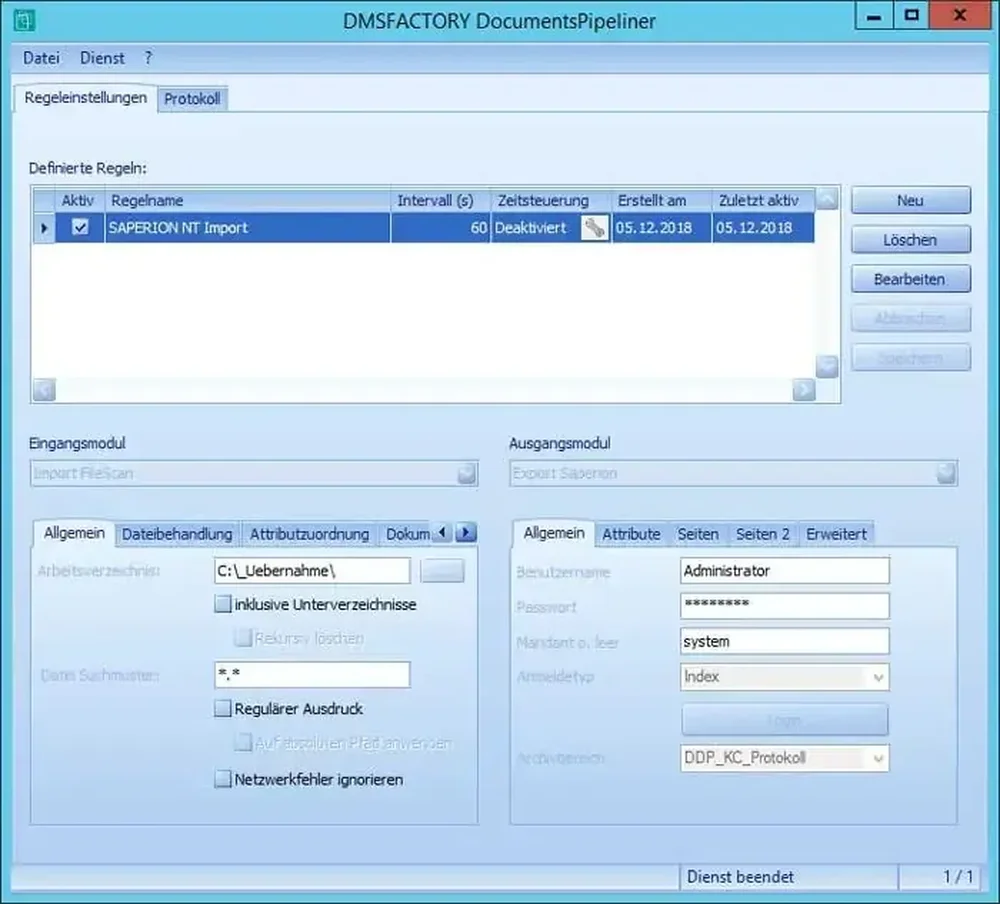 DocumentsPipeliner Admin Client Rule Settings