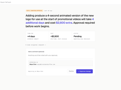 Clients approve a change in one click — no login — with impact shown.