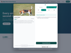 Side-card layout: the campaign story and photo sit next to the donation form, with monthly giving selected.