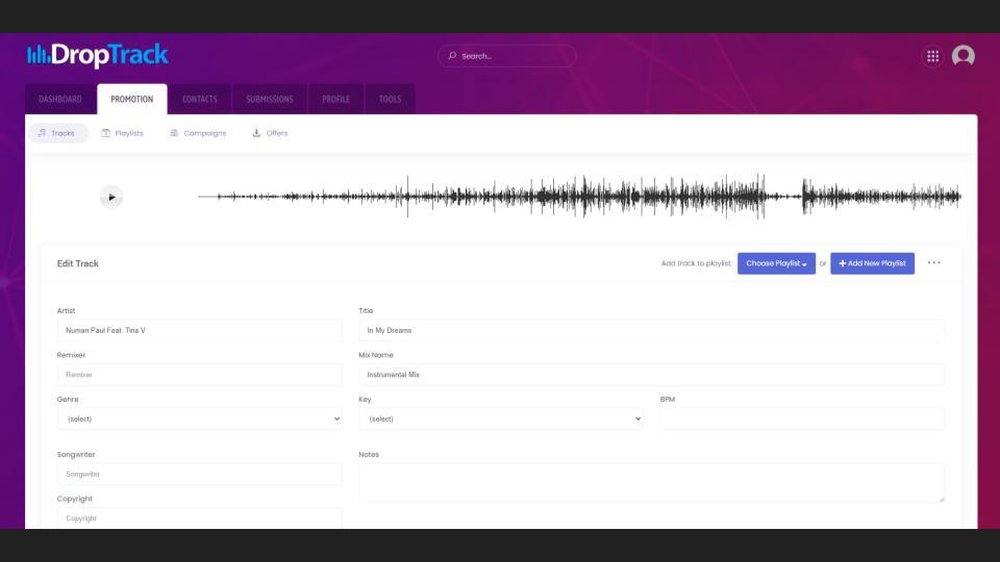 DropTrack user interface