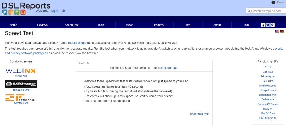 DSLReports Speed Test Screenshot 1