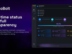 Real-time progress with hashing, comparison stages, and estimated times.