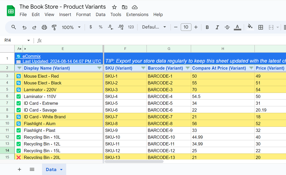 Edit your products and variants in bulk in Google Sheets.