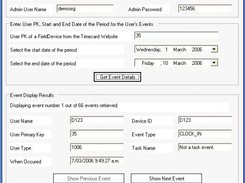 Timecard VB Mini Client with Timecard data retrieved.