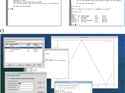 a) ECTk at launch as displayed in an xterm terminal. b) Example of the definition of a cyclic voltammetry experiment and inspection of the ECTk process loop using the command ’ps’. c) Graphical user interface available in ECTk.