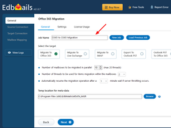 EdbMails Office 365 Migration Interface
