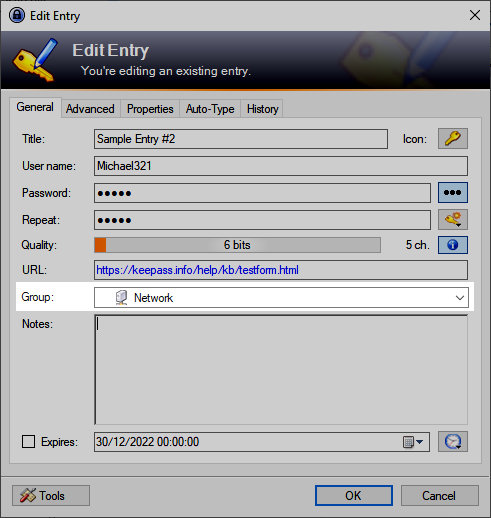 Group selector in Edit Entry window