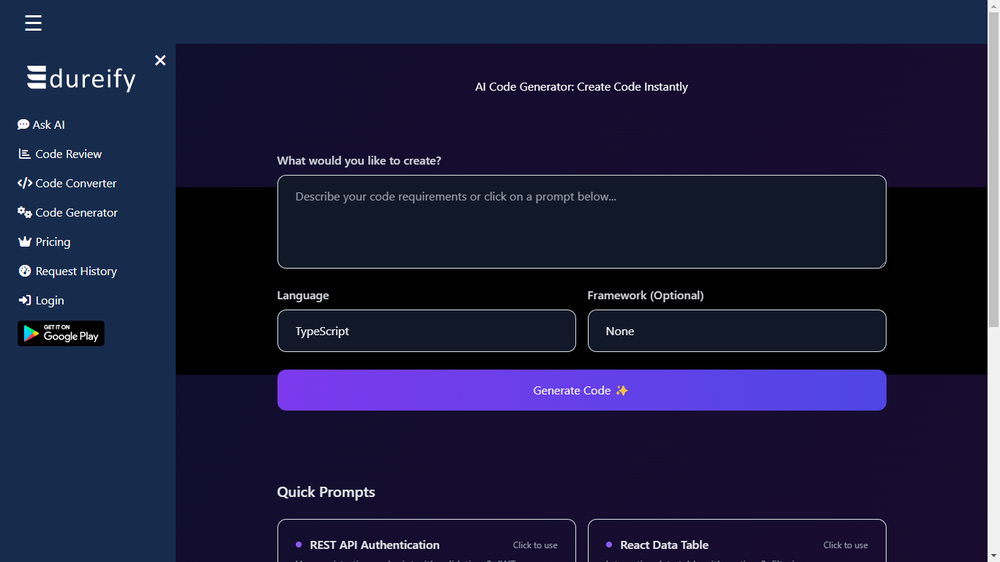 Edureify AI Code Generator