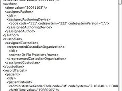 GUI TestClient shows example HL7 CDA Level 2 input document.