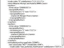 GUI TestClient shows example HL7 CDA Level 2 output document