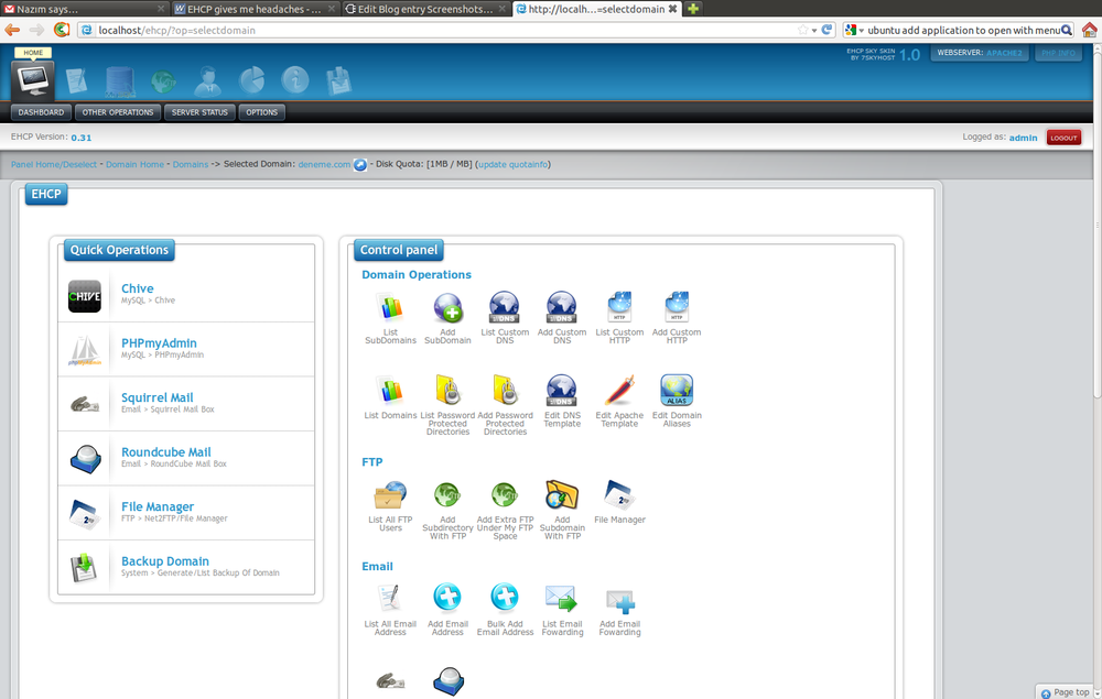 Easy Hosting Control Panel (EHCP) Screenshot 1