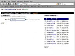 Transaction screen for the Users and Suppliers of the system