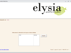 Elysia, gestor de colecciones página inicial