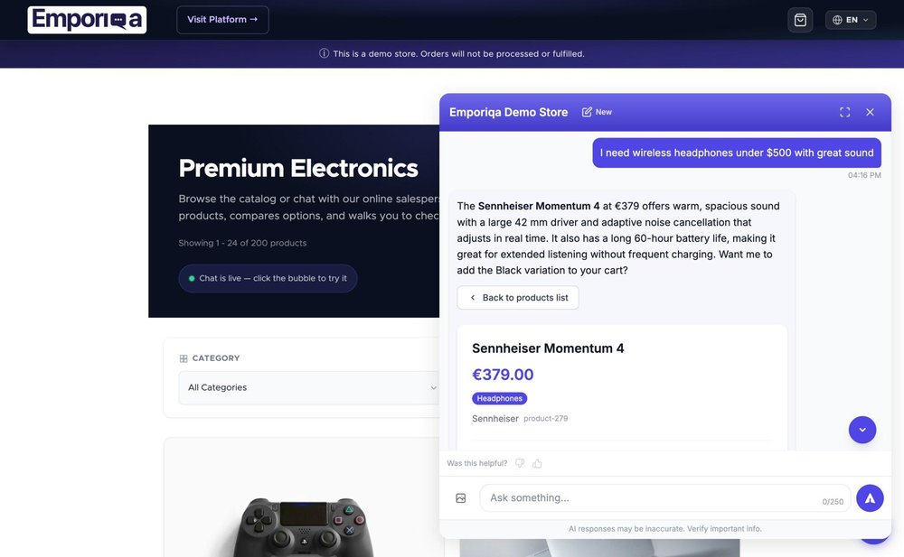 AI chatbot recommending products from the store's catalog