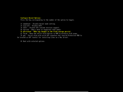 The customize boot options screen, where you can set which options you want to be sent to the Linux kernel.