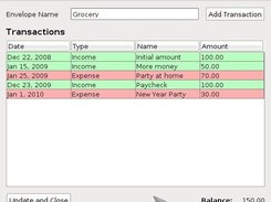 Envelope Window showing transactions