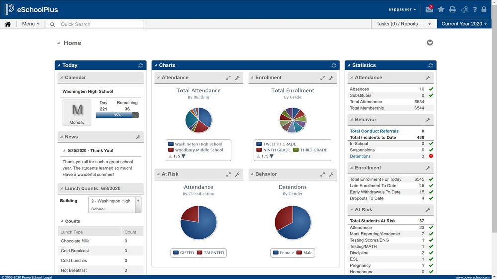 PowerSchool eSchoolPlus SIS Home Page