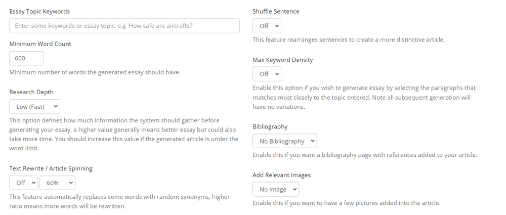 Essay Generator Screenshot 1