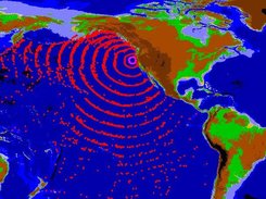 Possible tsunami position afer half hour and each hour.