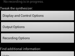 Options screen (Etheric Synthesizer 0.1.0)