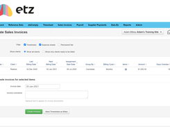 Sales invoice creating center to track the date, time and amount owed to a client