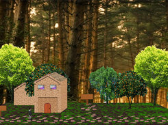 An empty forest scene that shows the relative complexity of scenery that can be achieved by creatively using the same texture files in varying patterns.