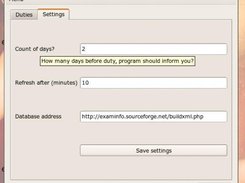 ExamInfo 0.1 English, settings tab.