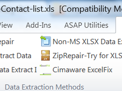 Showing the Excel Recovery Add-in data extraction methods.