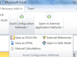 Showing the toolbar with the Microsoft recommended Excel configuration data recovery methods.