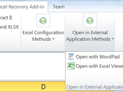 Screenshot of th toolbar in Excel 2010 with the Open in Extrnal program methods recommended by Microsoft.