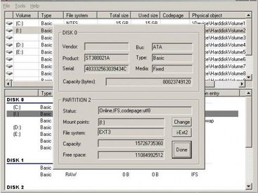 Ext2Mgr: Main Window (Big picture)