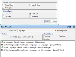 Search action dialog (top) and result window (bottom)