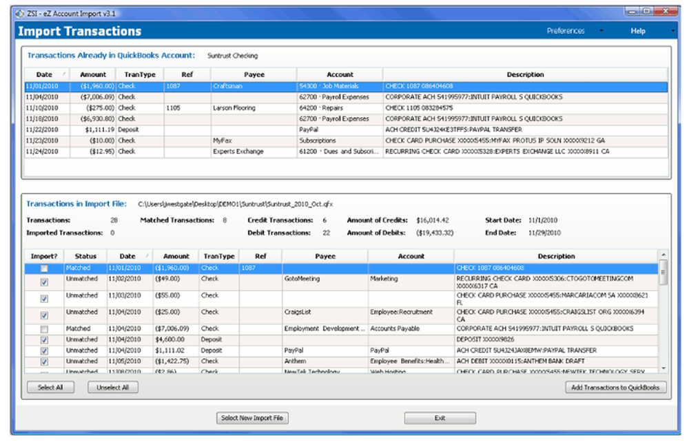 eZ Account Import Screenshot 1